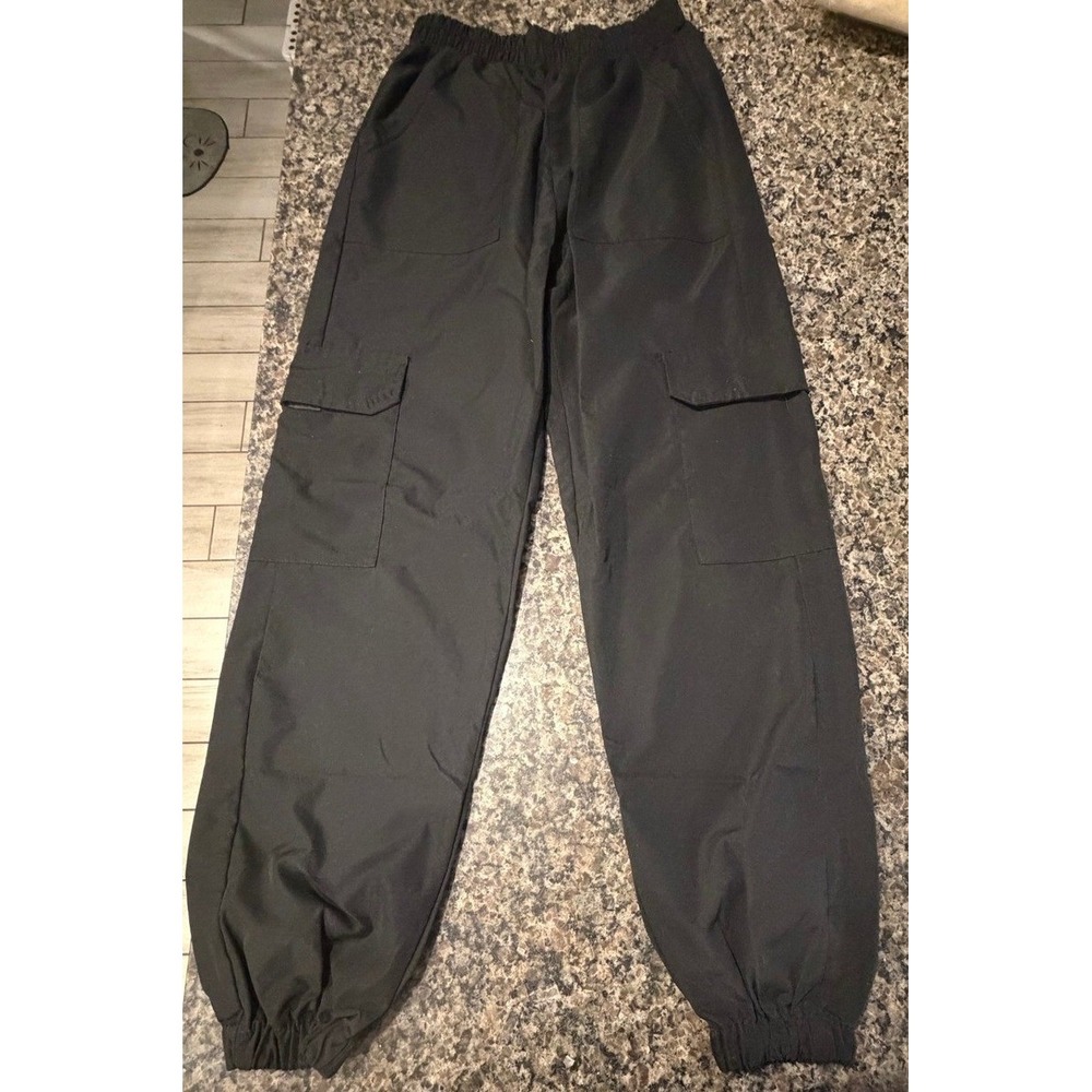 Thrill Black Cargo Jogger Pants Womens Medium Elastic Waist Utility Streetwear